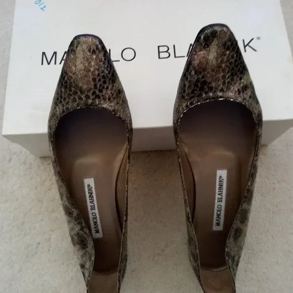 MANOLO BLAHNIK Ballerina Flats - Metallic Grey Snakeskin -- Size 5.5 - Picture 3 of 4